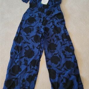 Kate Spade Blue and Black Floral Jumpsuit
